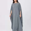 elrare steel grey solid kaftan front view