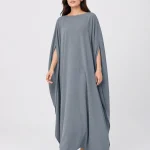 elrare steel grey solid kaftan front view