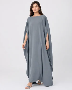 elrare steel grey solid kaftan front view