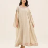 elrare stone beige resham kaftan front view