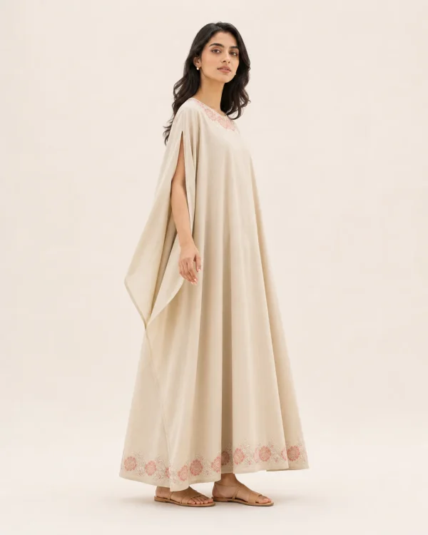 elrare stone beige resham kaftan side view