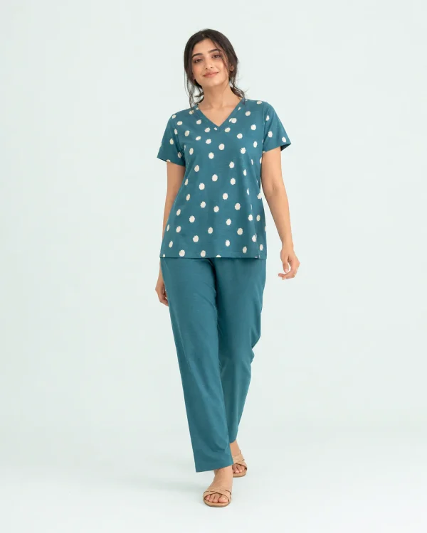 elrare teal abstract spot lounge front view