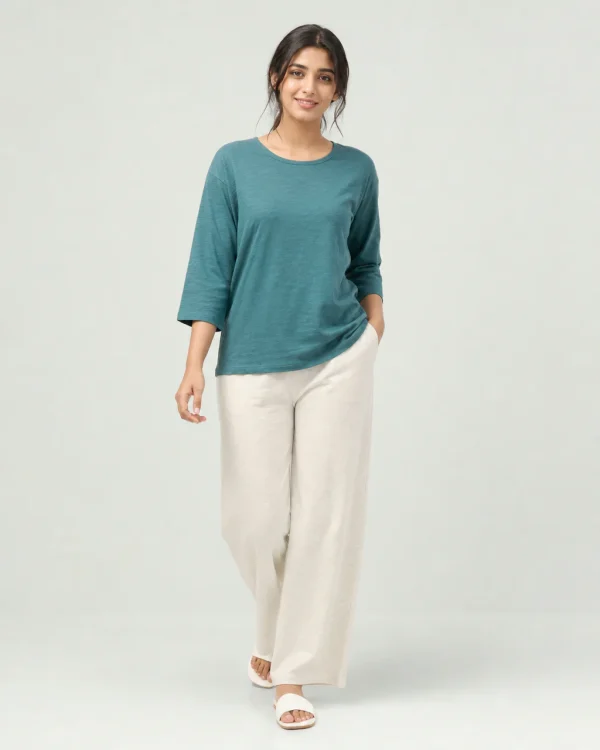 elrare teal ivory contrast lounge front view