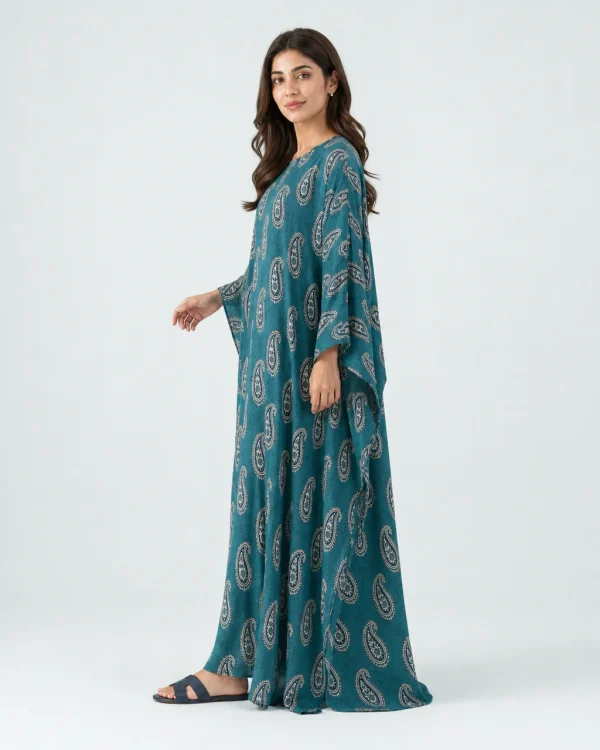 elrare teal paisley kaftan side view