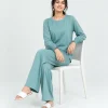 elrare teal smocking sleeve lounge seated