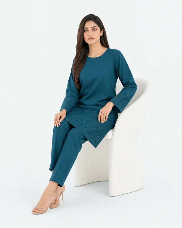 elrare teal tonal schiffli coords seated