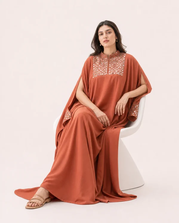 elrare terracotta mirror kaftan seated