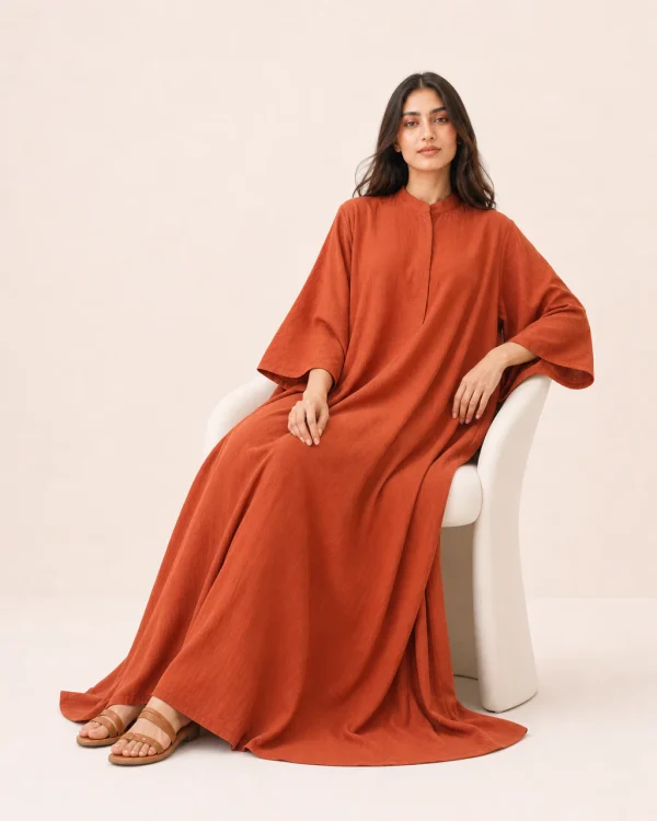 elrare terracotta solid kaftan seated