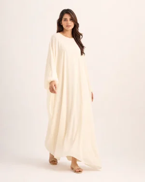 elrare warm cream solid kaftan front view