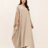 elrare warm stone solid kaftan front view