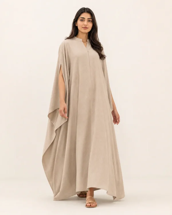 elrare warm stone solid kaftan front view